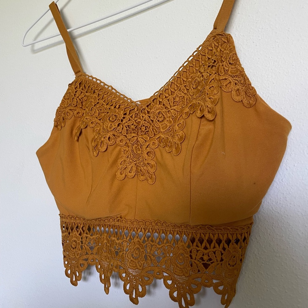 Mudd Mustard Lace Crop Top